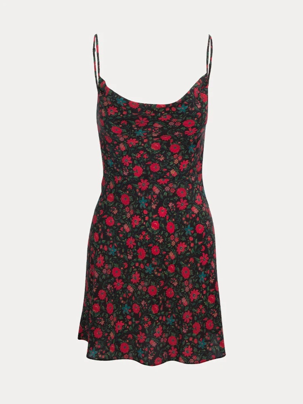 Réalisation Par Black Floral Dress with Red and Teal Accents